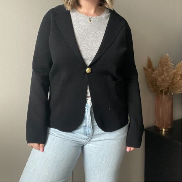 J. Crew Black Knit Camille Shrunken Sweater Blazer - Picture 1 of 4